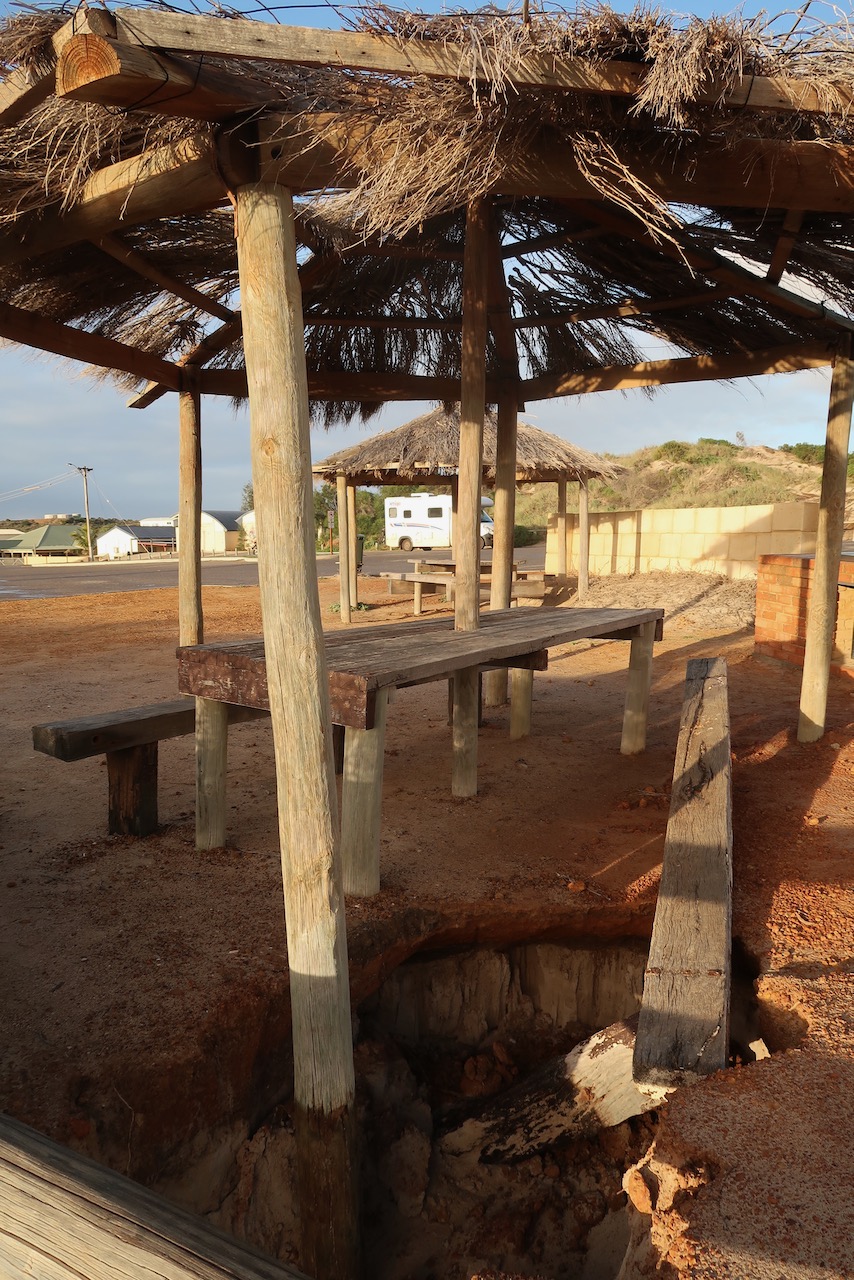 Destroyed bench at beach