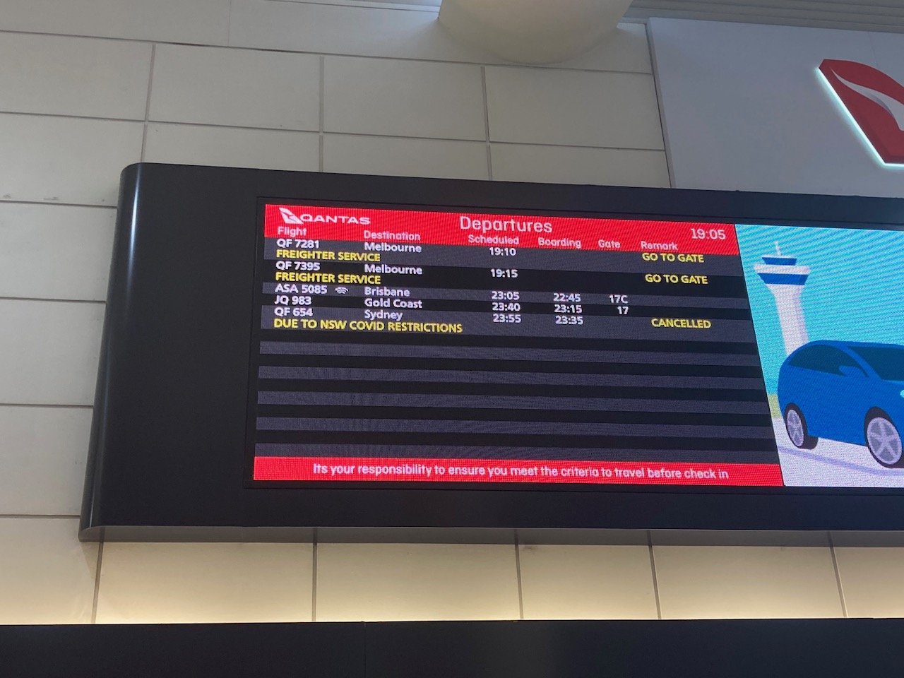flight status board with cancelled flights